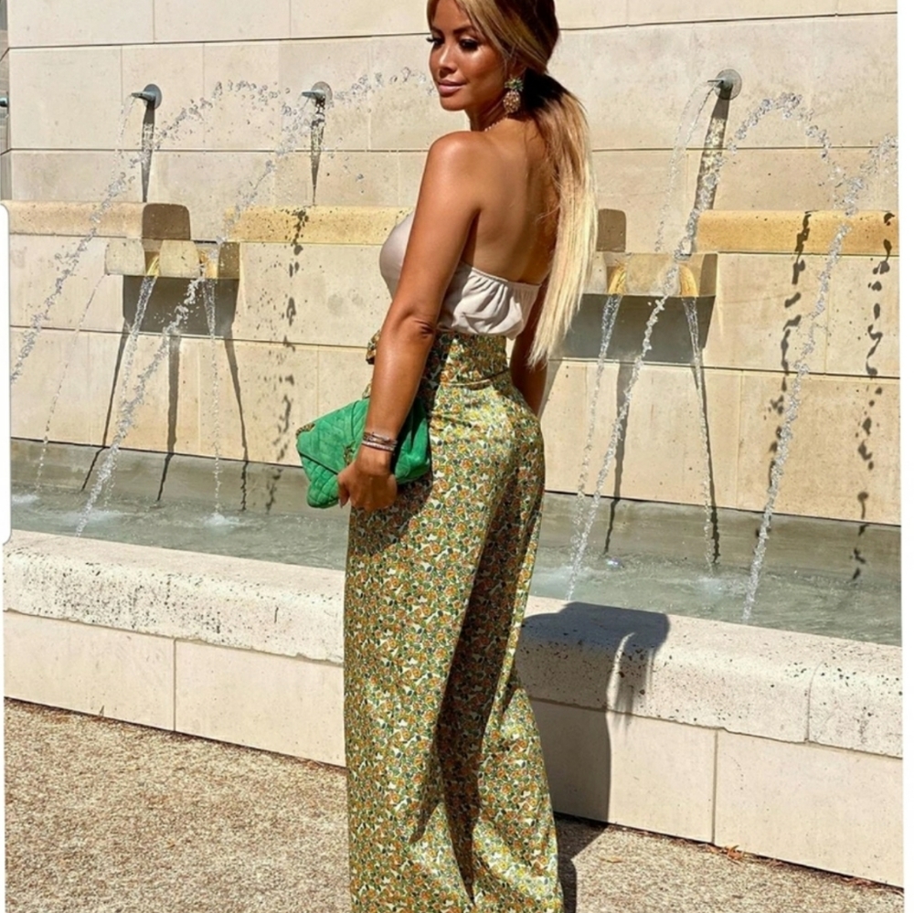 ZARA floral wide leg pants With tie NWT - Picture 4 of 16